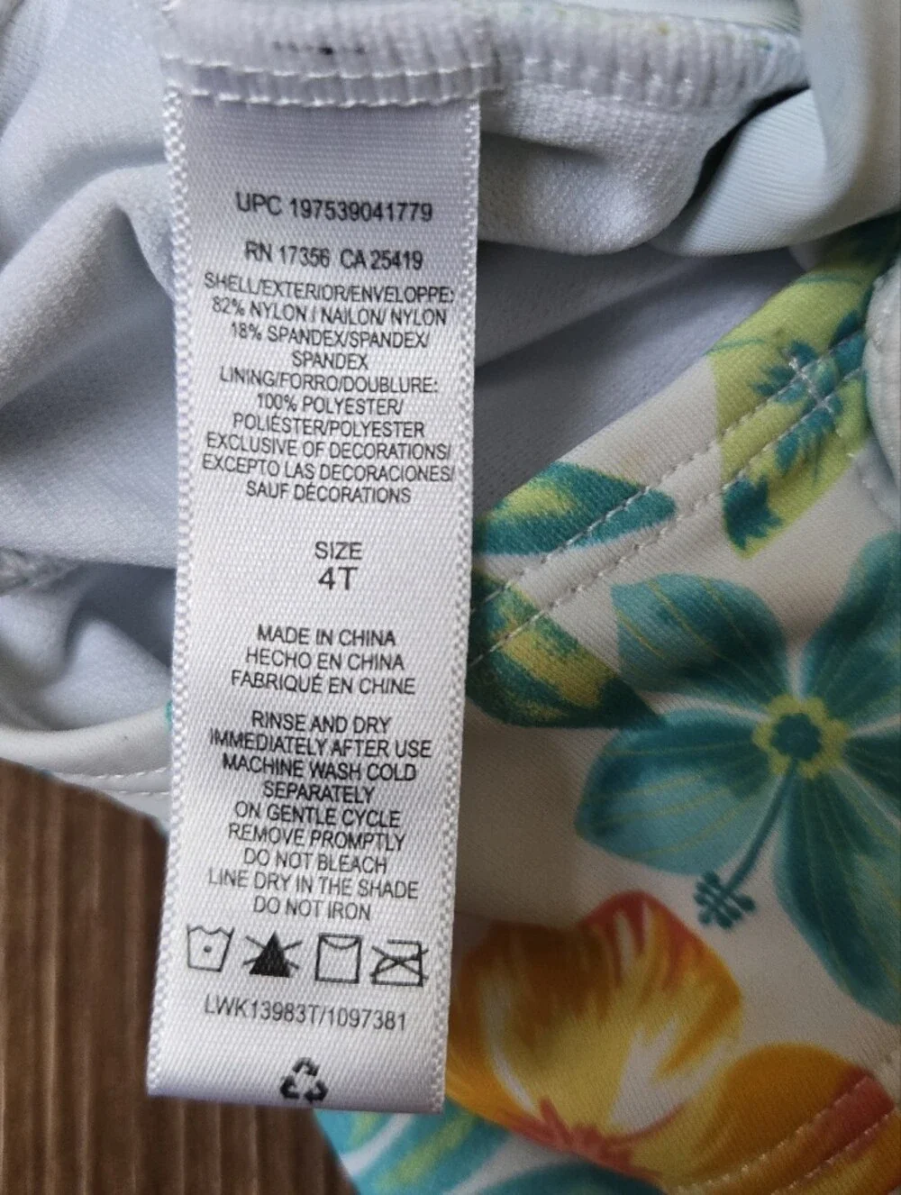 Little Me Girls 4T Hawaiian Floral One Piece Long Sleeve Rashguard EUC